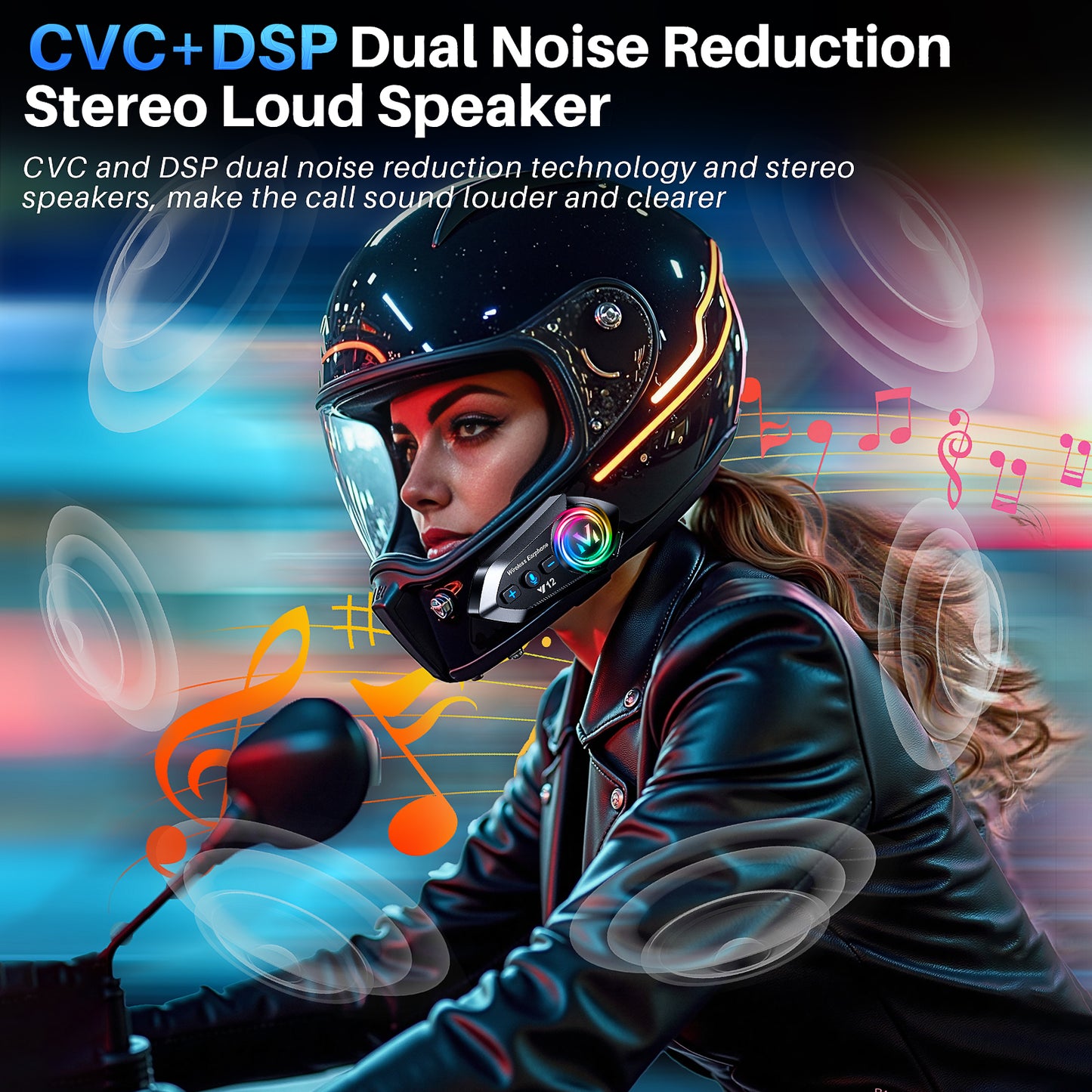 Motorcycle Bluetooth Headset Speaker Stereo Earhpone Waterproof Motorbike Helmet Speakers with Voice Assistant Bluetooth 5.3 Noise Cancellation Motorcycle Accessories for Most Helmets