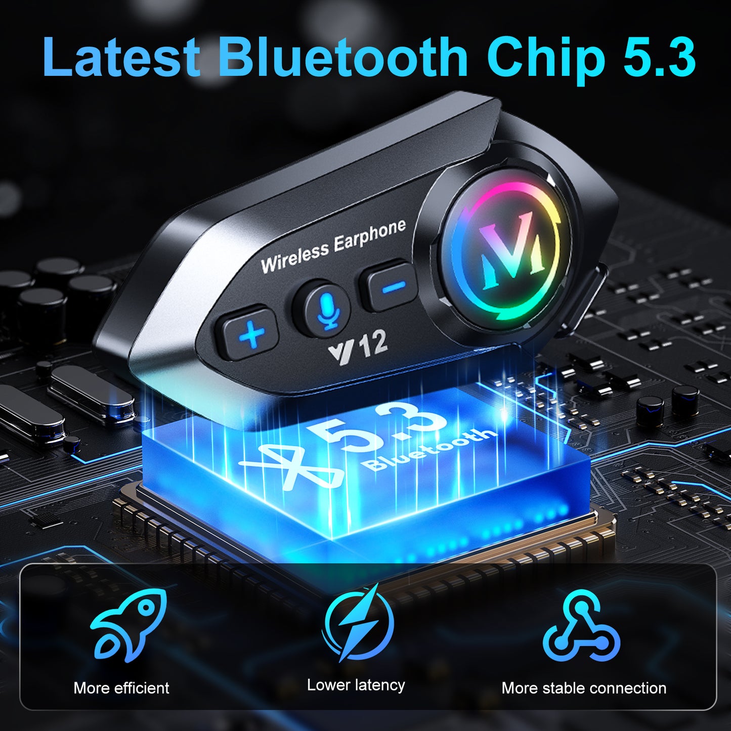 Motorcycle Bluetooth Headset Speaker Stereo Earhpone Waterproof Motorbike Helmet Speakers with Voice Assistant Bluetooth 5.3 Noise Cancellation Motorcycle Accessories for Most Helmets