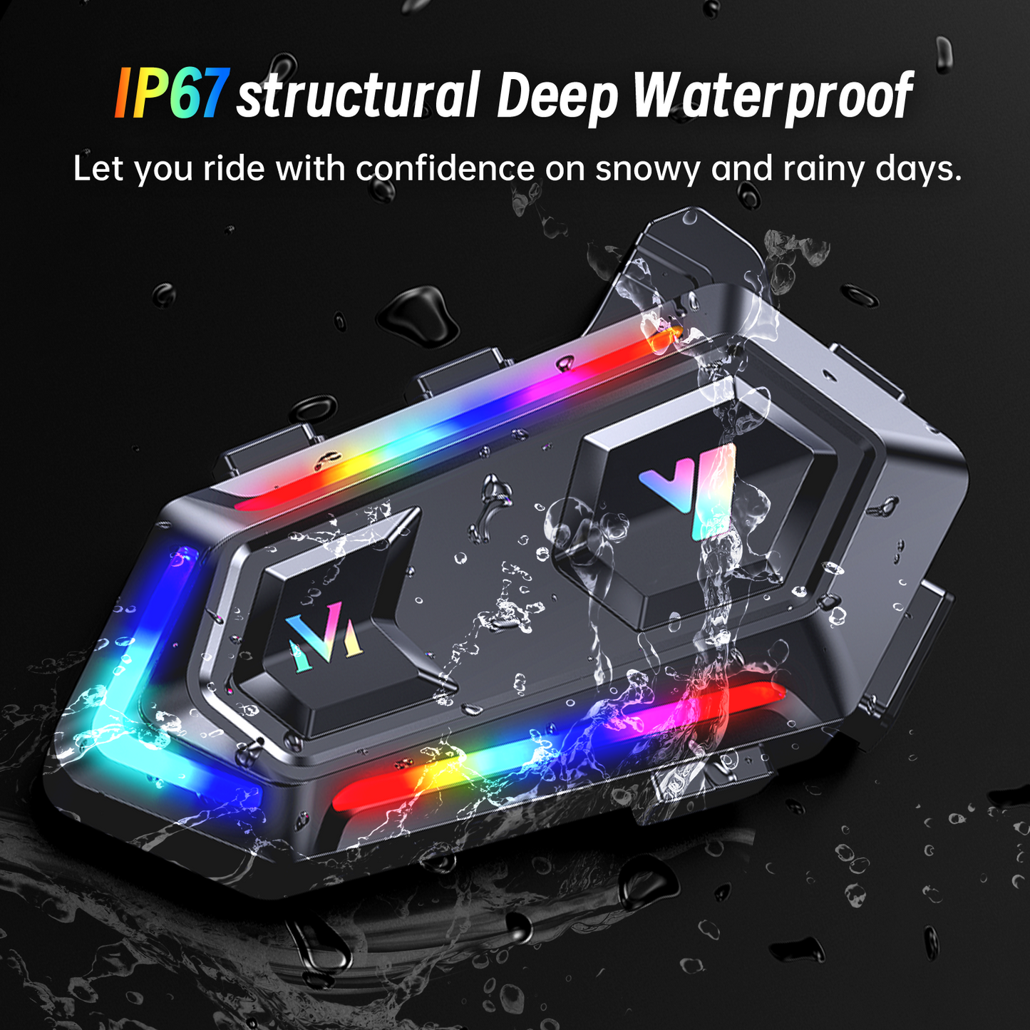 Motorcycle Helmet Bluetooth Headset, Cool RGB Dazzling Lights Motorbike Helmet Speaker Double Noise Cancellation Intercom Communication Systems with IPX6 Waterproof/Strong Bass for Dirt Bike