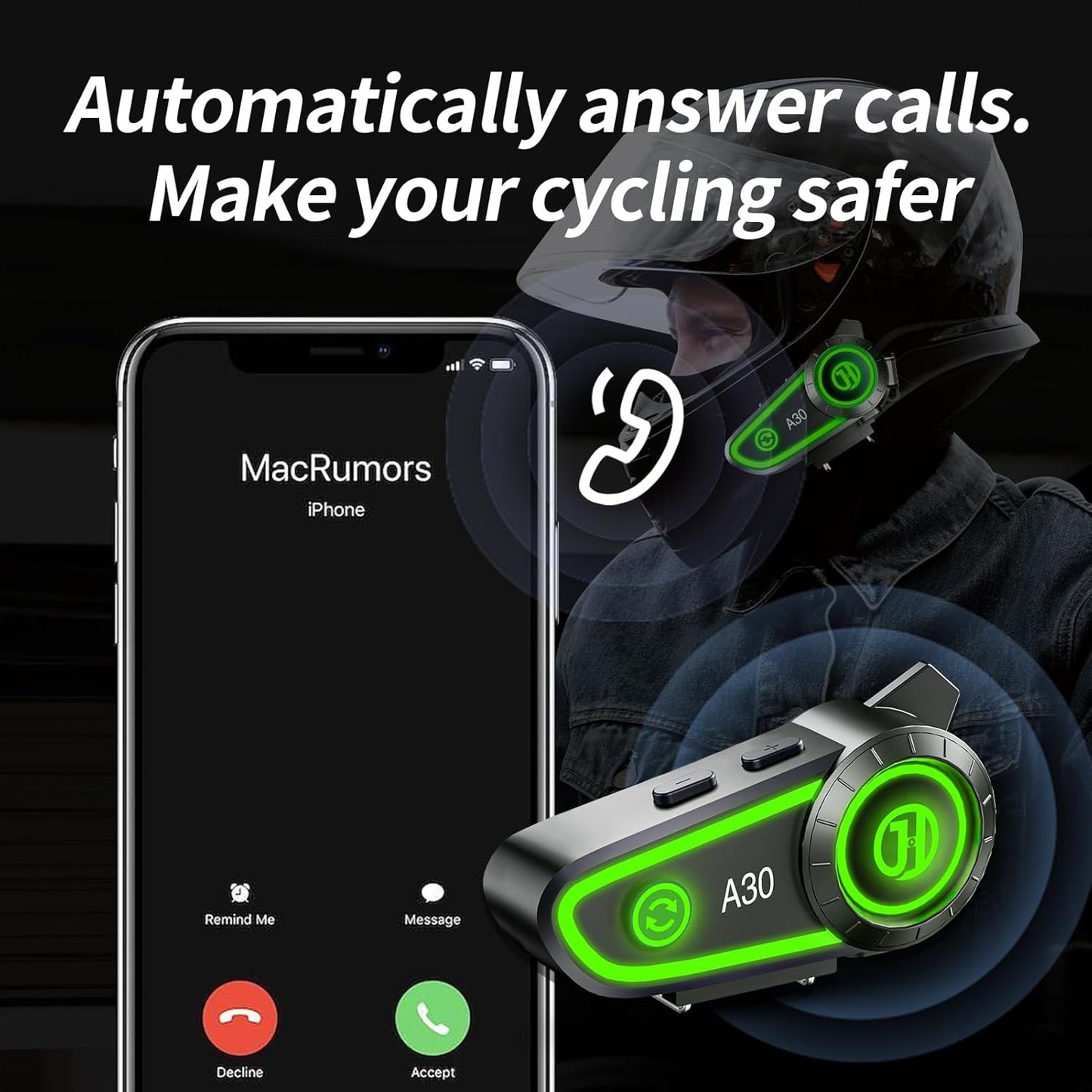 Motorcycle Helmet Speakers Helmet Bluetooth Headset Headphone Automatic Answer Music Control,120 Hours Playing time High Sound Quality System Ultra Thin Cycling/Skiing/Riding 1200 mAh Battery
