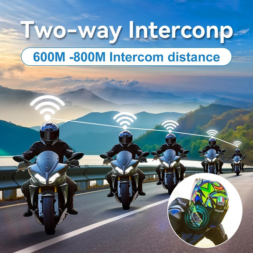 Bluetooth Helmet Speakers & Intercom - 2 Rider Noise Cancellation Communication System for Motorcycle, Ski, Cycling & Sports