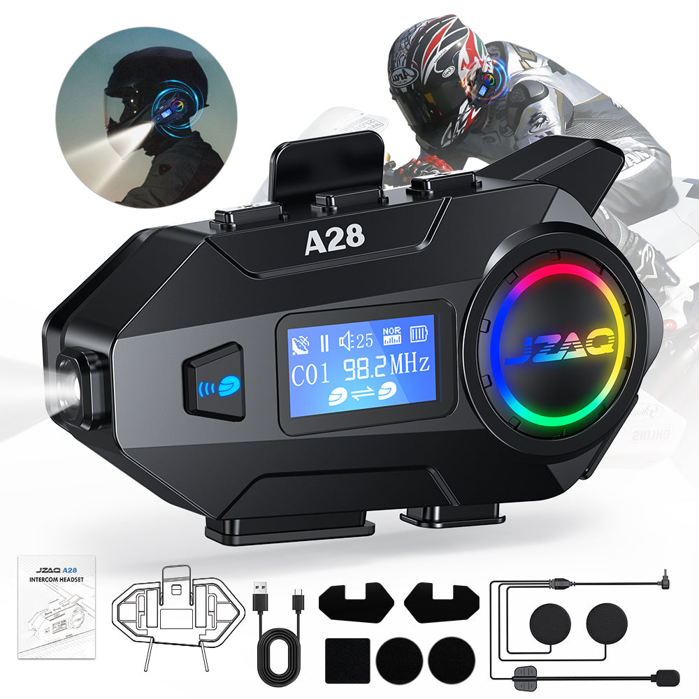 JZAQ หมวกกันน็อคมอเตอร์ไซค์ Bluetooth Intercom A25 LCD ไฟฉุกเฉิน1000mAh A28