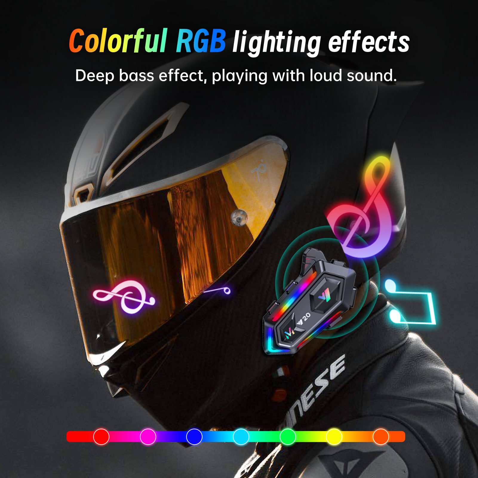 Motorcycle Helmet Bluetooth Headset, Cool RGB Dazzling Lights Y20