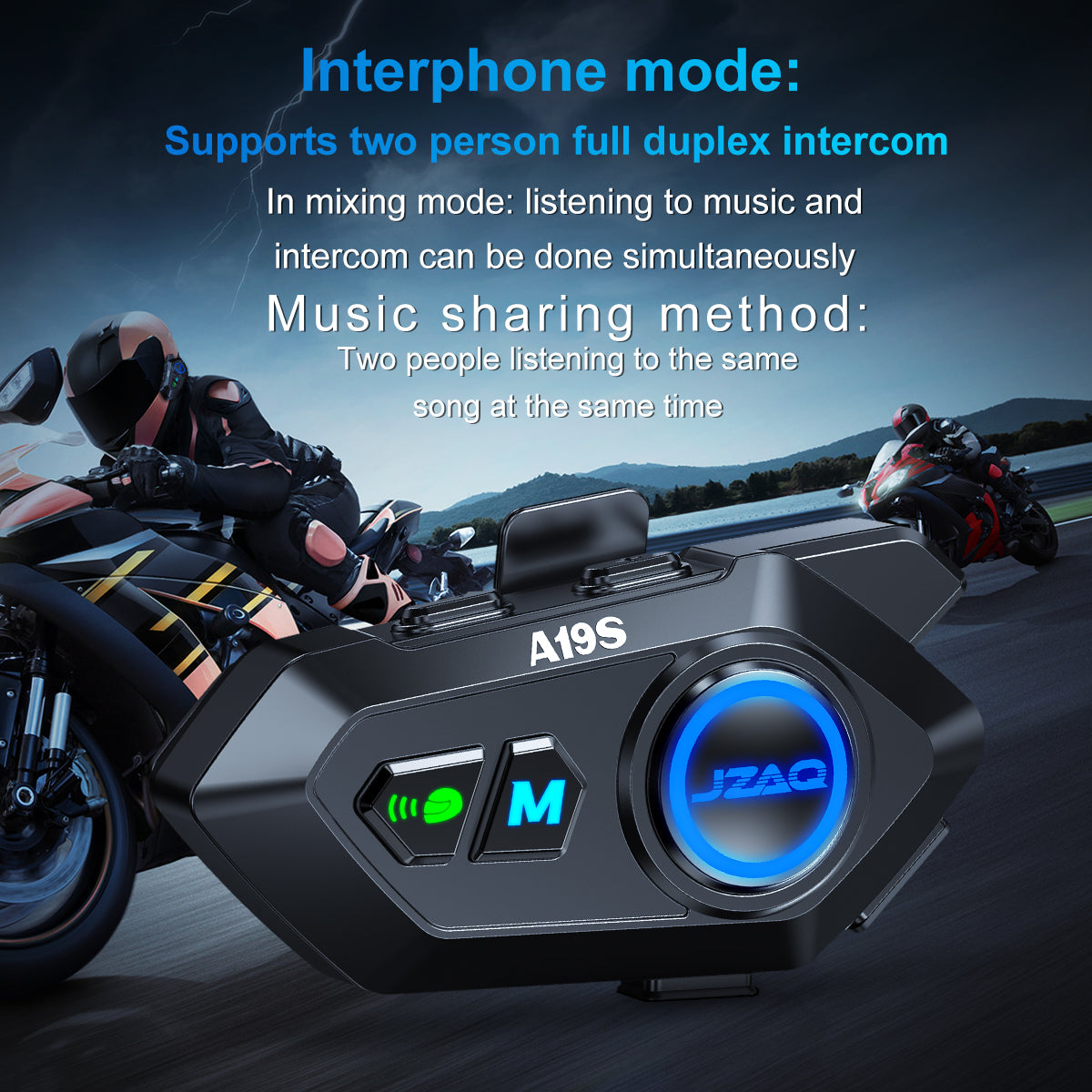 JZAQ Motorcycle helmet bluetooth headset Speakers Intercom - 2 Rider A19S