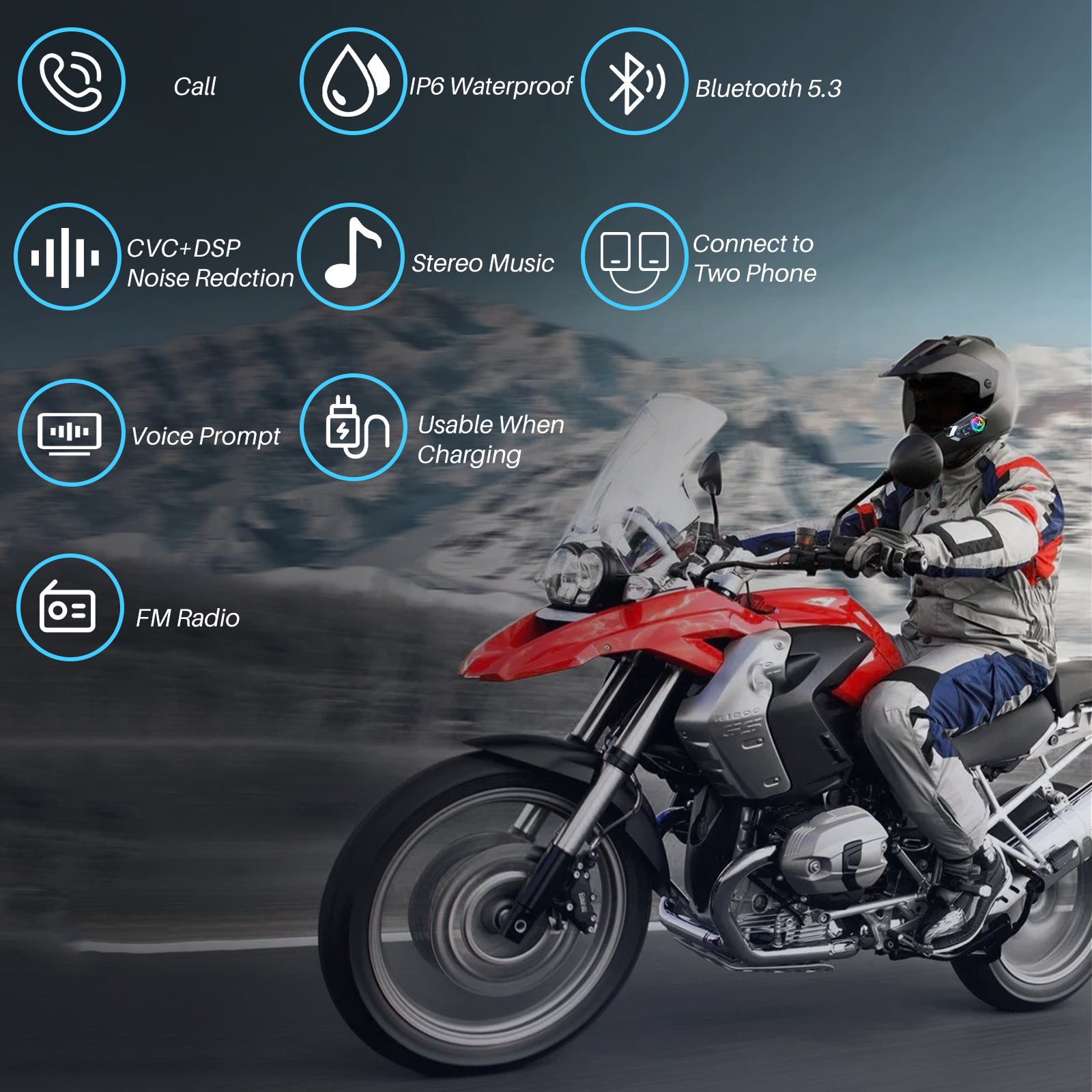 Motorcycle Bluetooth Headset Speaker 1000mAh Y12