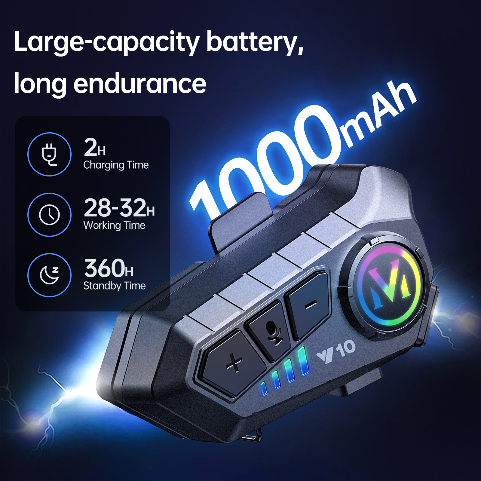 Motorcycle Bluetooth Headset Speaker Skiing Earphone Waterproof Y10