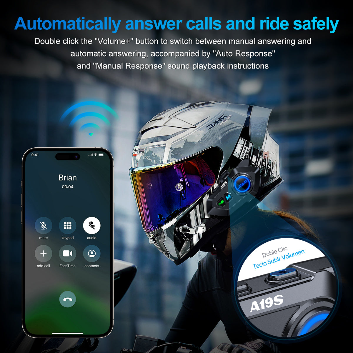 JZAQ Motorcycle helmet bluetooth headset Speakers Intercom - 2 Rider A19S
