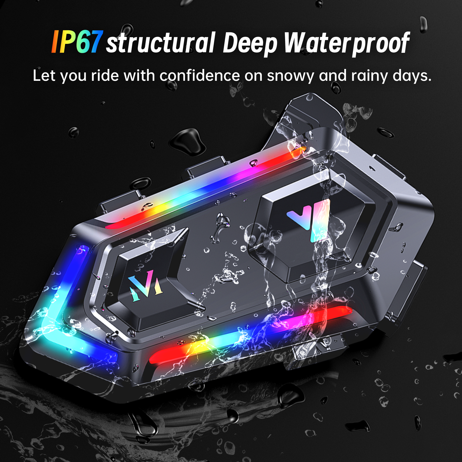 Motorcycle Helmet Bluetooth Headset, Cool RGB Dazzling Lights Y20