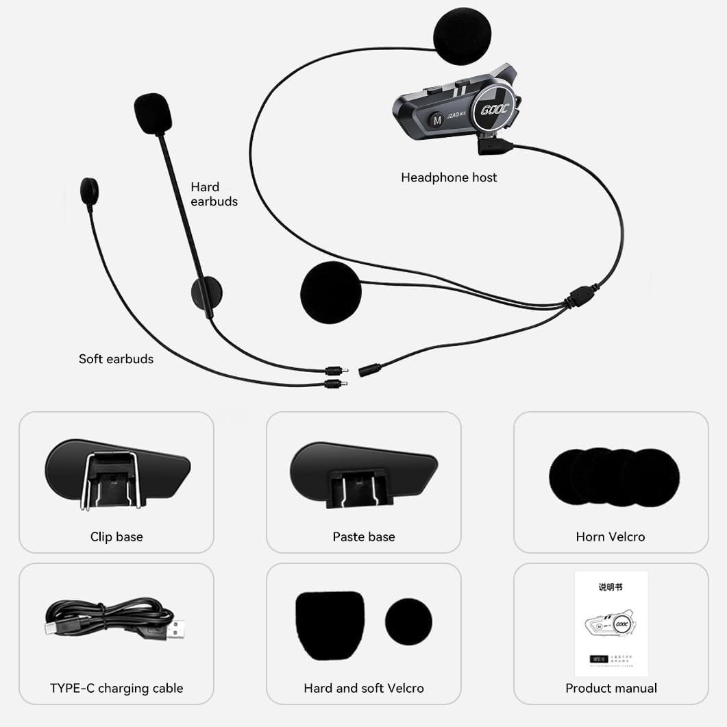Bluetooth Helmet Speakers & Intercom - 2 Rider Noise Cancellation Communication A13
